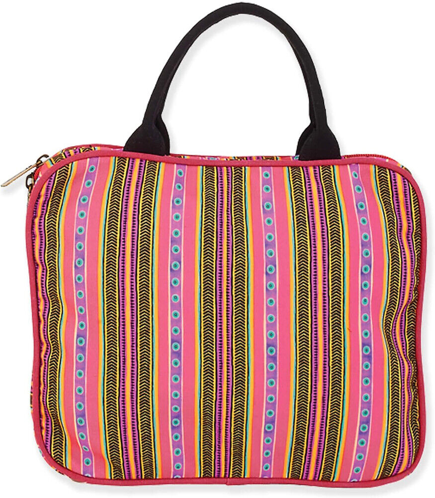 Laurel Burch Blossoming Feline Cat with Flowers and Stripes Cosmetic Travel Tote