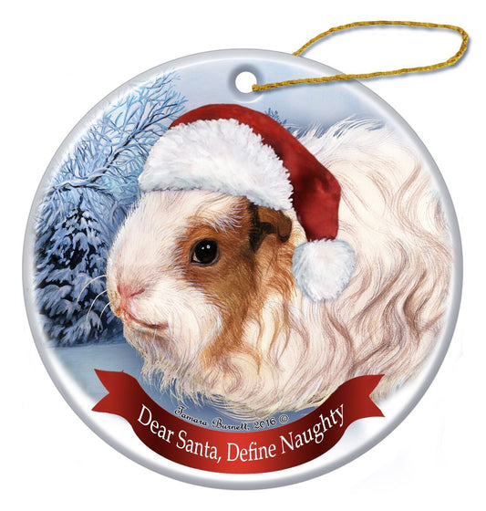 Holiday Pet Gifts Texel Guinea Pig Santa Hat Porcelain Christmas Tree Ornament