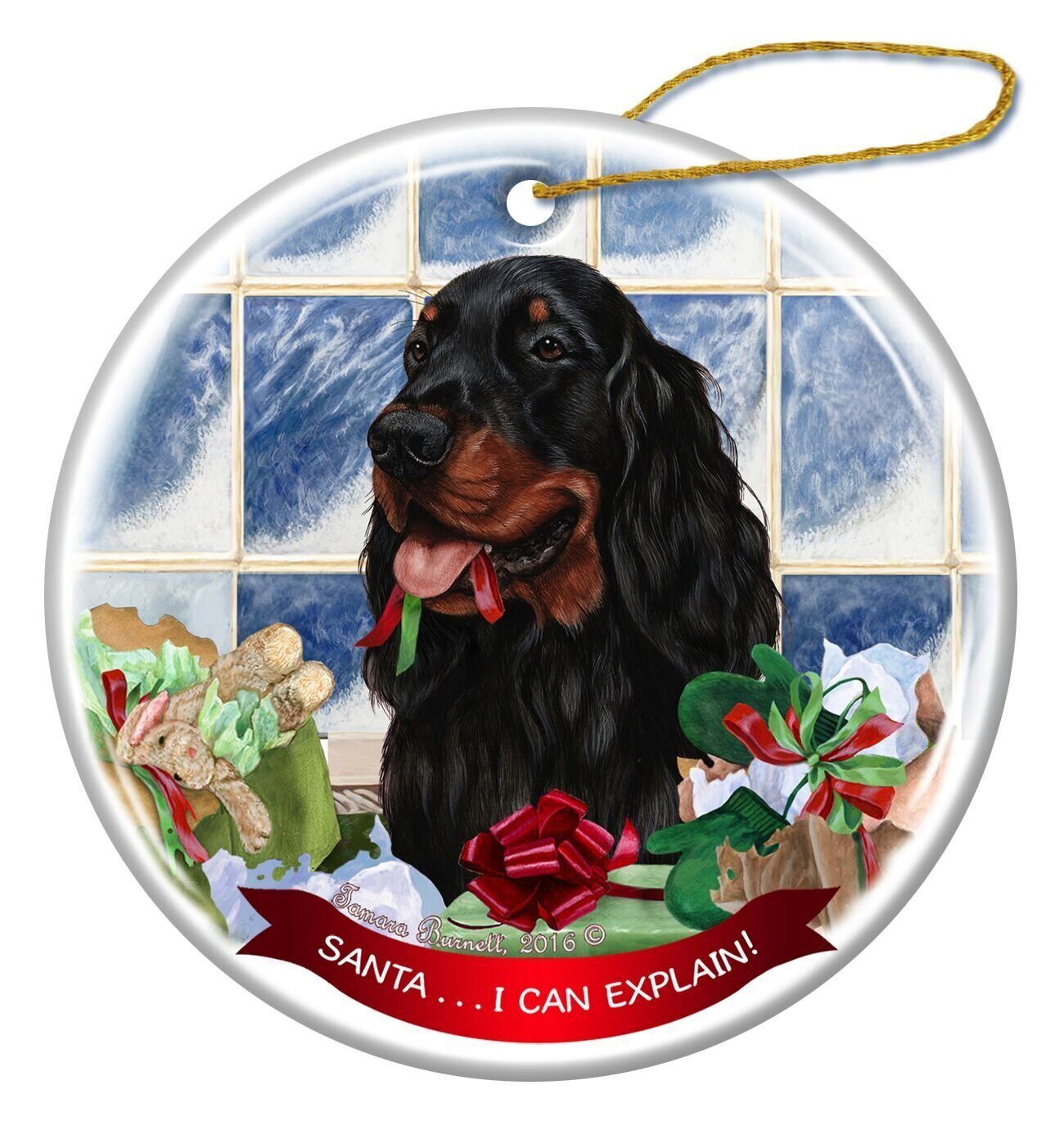Gordon Setter Dog Porcelain Hanging Ornament Pet Gift Santa I Can Explain!