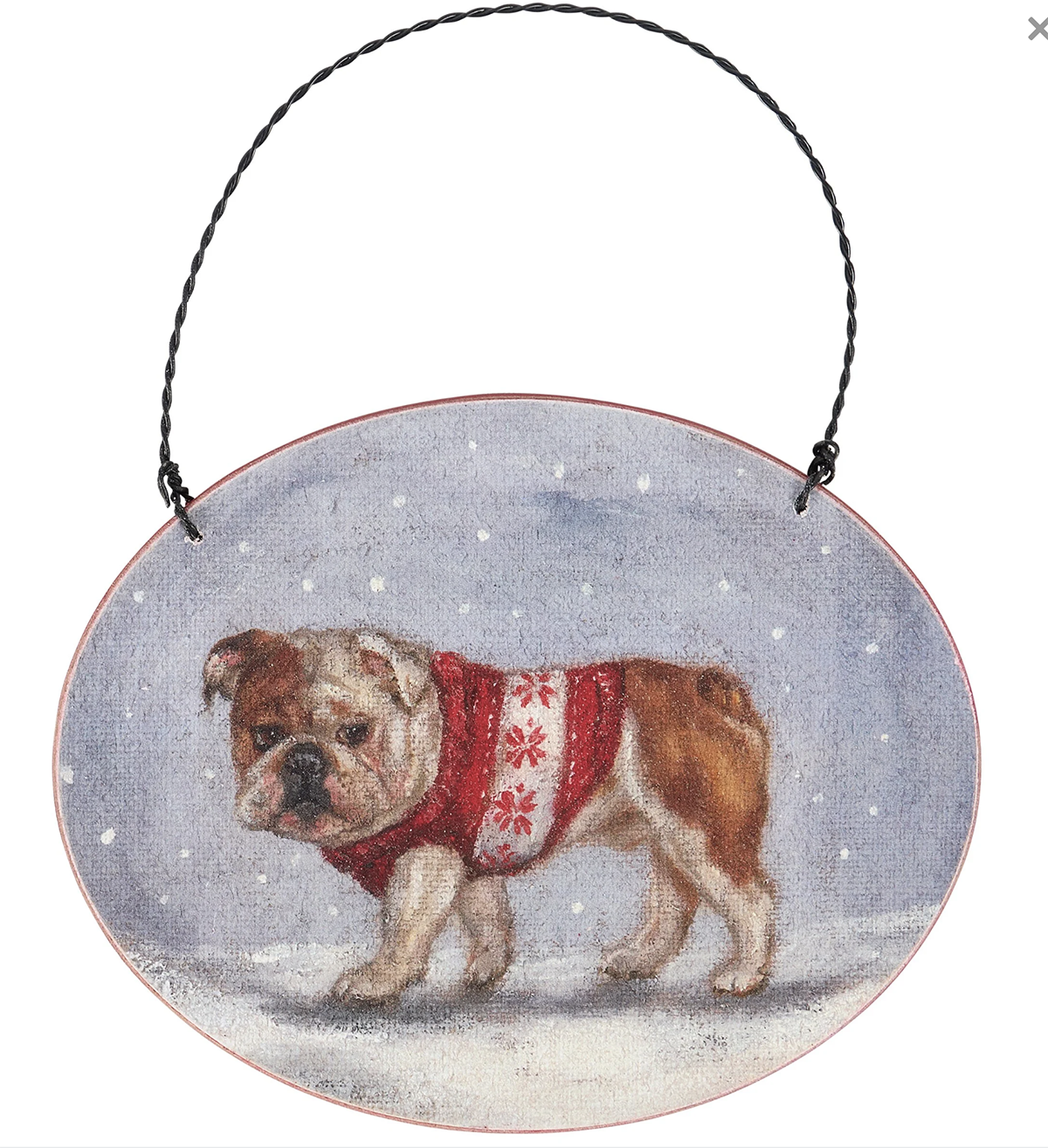 Primitives By Kathy Cozy Bulldog Dog with Sweater Wooden Christmas Ornament