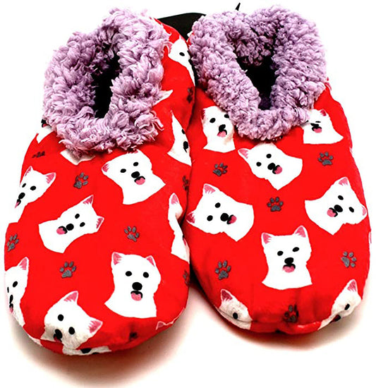 Comfies Womens Westie Dog Slippers - Sherpa Lined Animal Print Booties