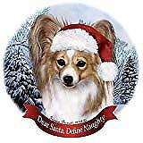 Holiday Pet Gifts Papillon Lemon and White Santa Hat Dog Porcelain Ornament