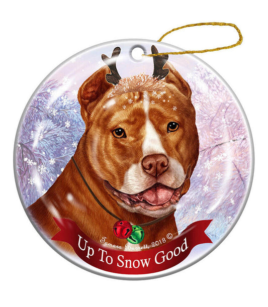 Holiday Pet Gifts Orange White Pit Bull Cropped Dog Porcelain Christmas Ornament