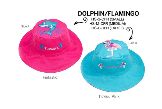 Reversible Kid's Sun Hats - UPF 50+ Medium: 2-4 years, (Dolphin/Flamingo)