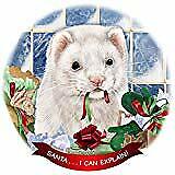 Ferret White Dark Eyes Porcelain Ornament Pet Gift 'Santa. I Can Explain!'