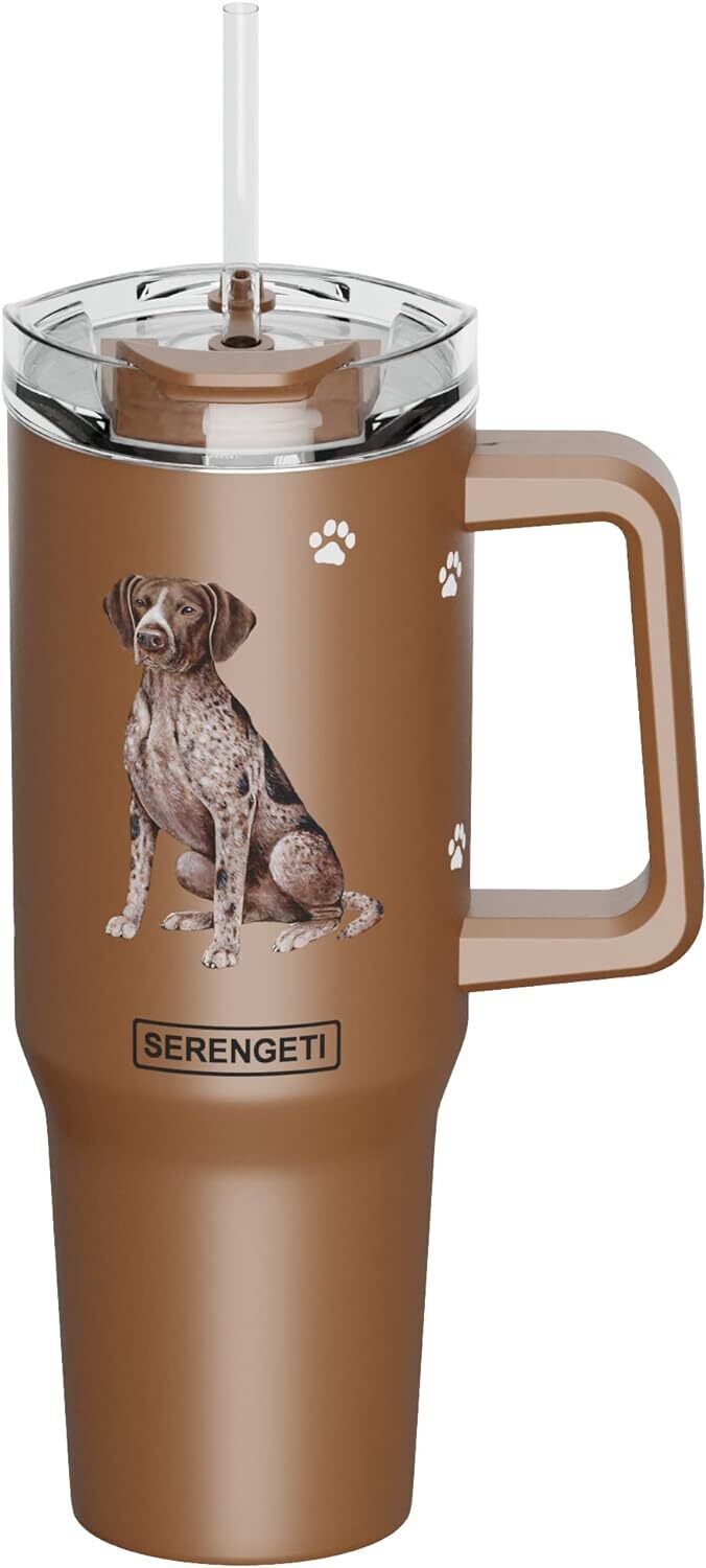 Serengeti 40 Oz German Pointer Stainless Steel Tumbler with Handle, Straw & Lid