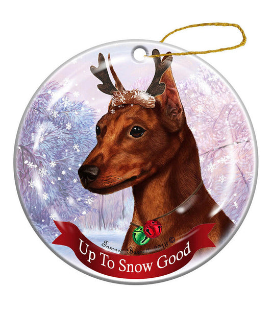Holiday Pet Gifts Red Mini Pinscher Cropped Dog Porcelain Christmas Ornament