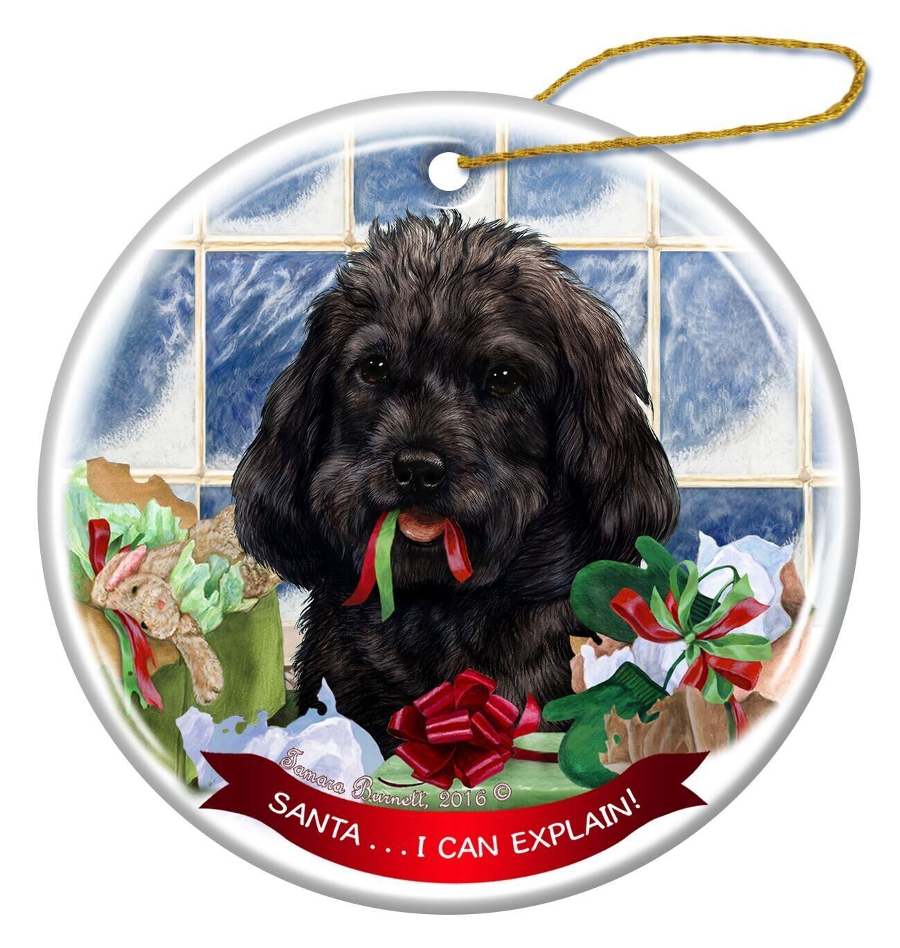 Black Cockapoo Dog Porcelain Hanging Ornament Pet Gift Santa I Can Explain!