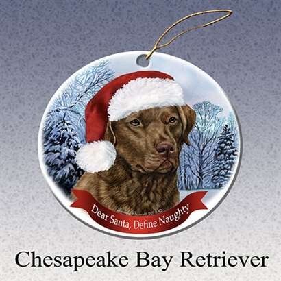 Holiday Pet Gifts Chesapeake Bay Retriever Santa Hat Dog Porcelain Ornament