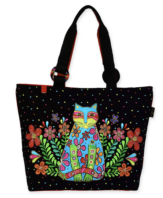 Sun'N'Sand Laurel Burch Kaleidoscope Kat Cat Black Tote Bag, 21" x 6.5" x 15"