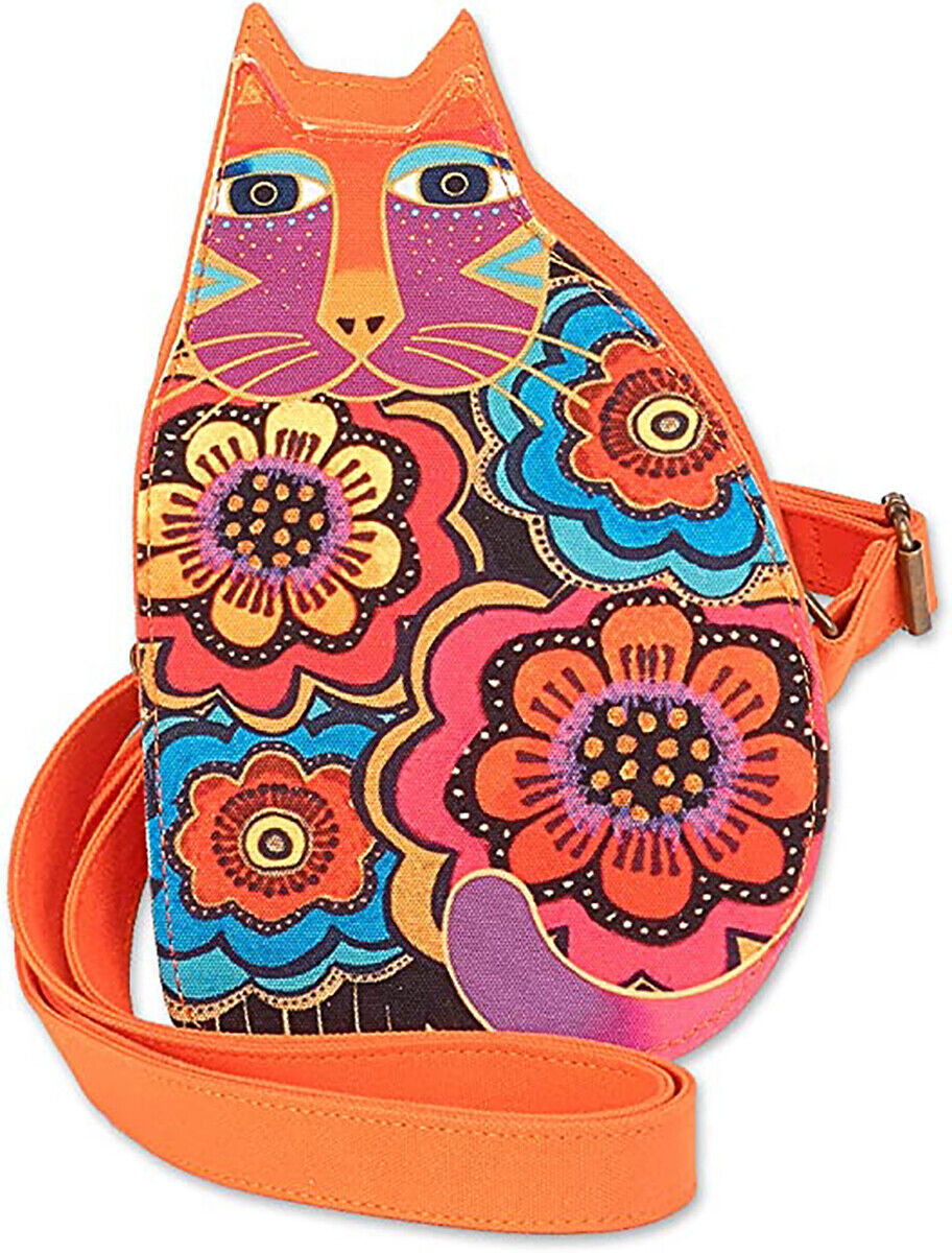 Laurel Burch Cotton Canvas - Feline Friends Cut Out Crossbody Floral (Orange)-D