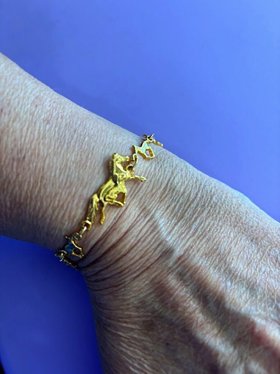 Finishing Touch Gold Clasp Bracelet With Running Horse and Foals, 7"