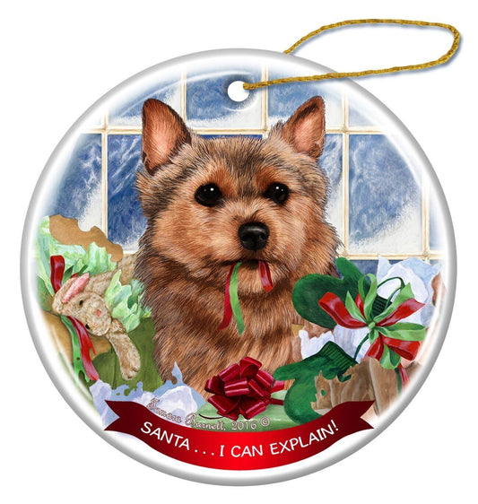 Norwich Terrier Dog Porcelain Hanging Ornament Pet Gift 'Santa.. I Can Explain!'