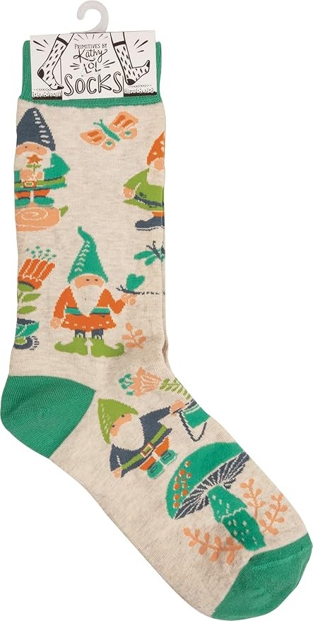 Primitives by Kathy Garden Gnomes Colorful Cotton Socks, One Size, Unisex