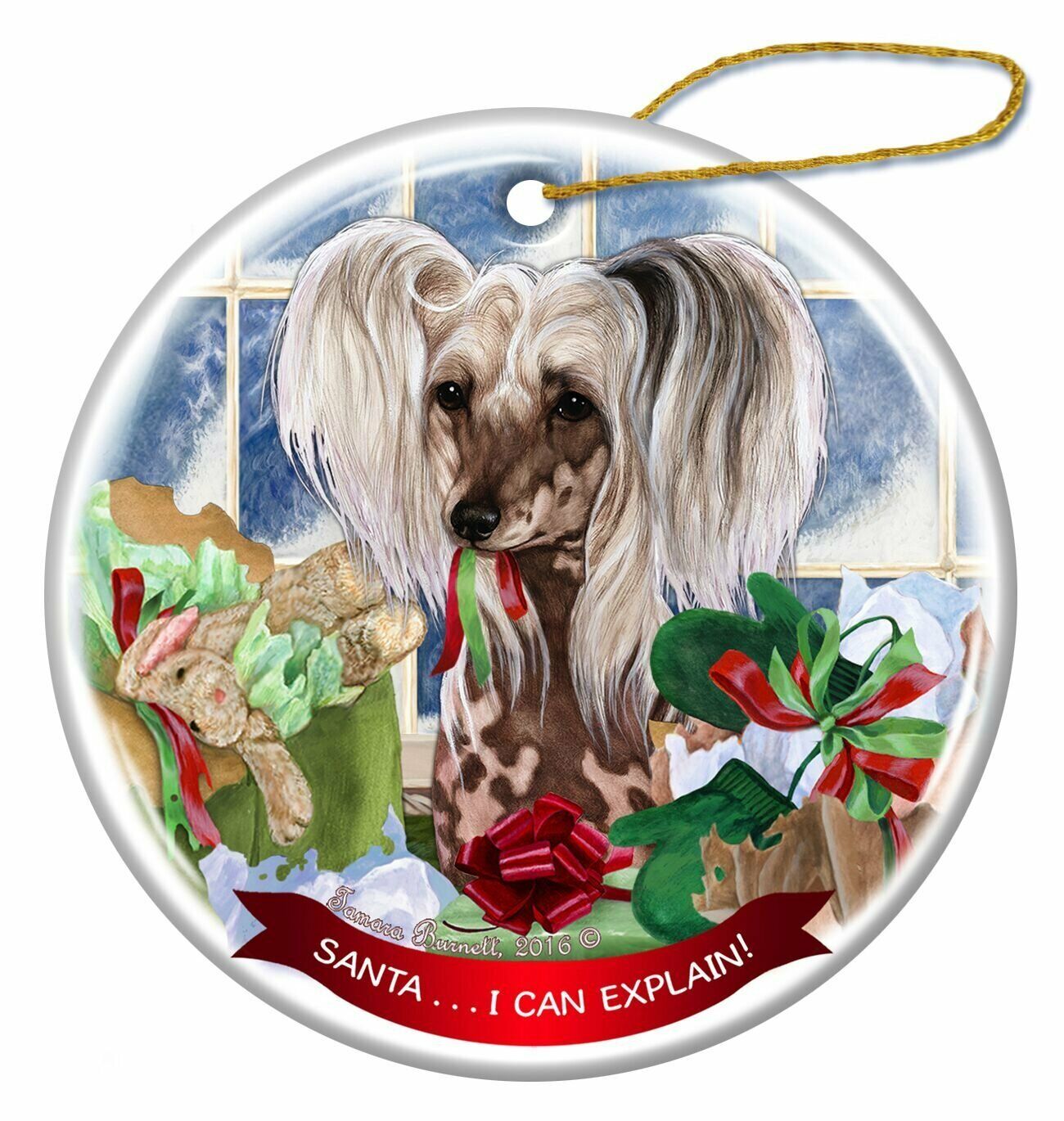 Chinese Crested Hairless Porcelain Ornament Pet Gift 'Santa I Can Explain!