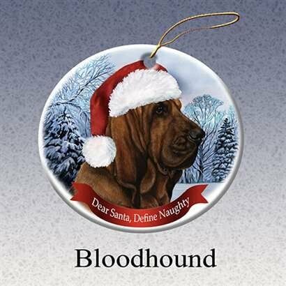 Holiday Pet Gifts Bloodhound Santa Hat Dog Porcelain Christmas Tree Ornament