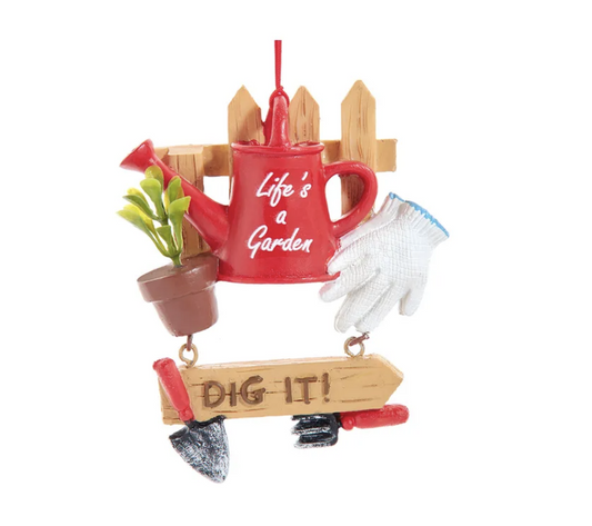 Kurt Adler "Life's A Garden" Gardener Hanging Ornament, 4.4"