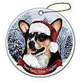 Holiday Pet Gifts Corgi Pembroke Tri Dog Santa Hat Porcelain Ornament