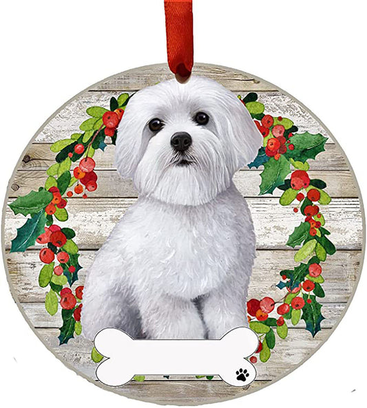 Maltese Ornament - E&S Pets - DIY Personalizable, Ceramic Round Ornament