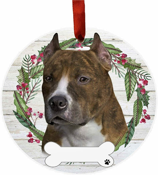 Pit Bull Ornament - E&S Pets - DIY Personalizable, Ceramic Round Ornament