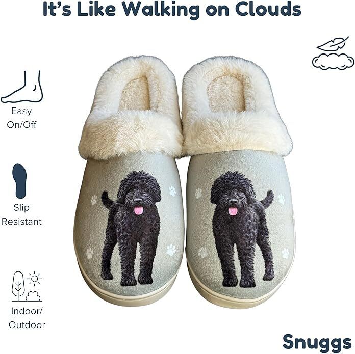 E&S Pets Black Labradoodle Snugg Slippers for Pet Lovers - Memory Foam, L/XL
