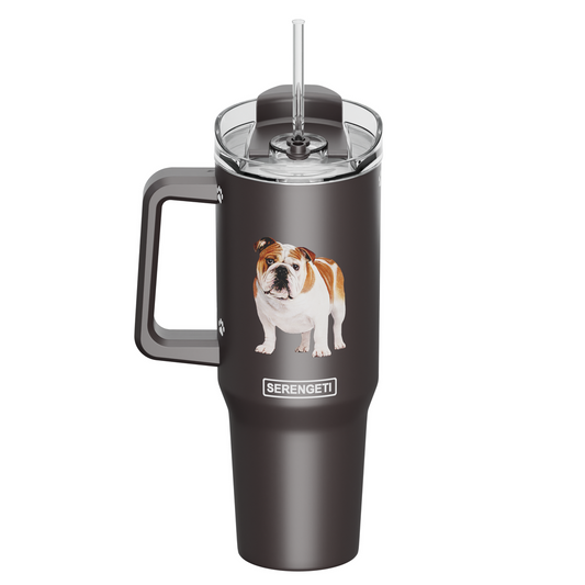 Serengeti 40 Oz Bulldog Dog Stainless Steel Tumbler with Handle, Straw & Lid