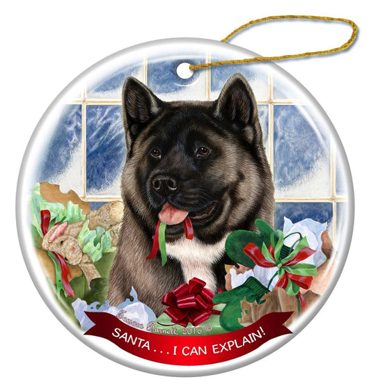 Black and Silver Akita Dog Porcelain Ornament Pet Santa I Can Explain!'