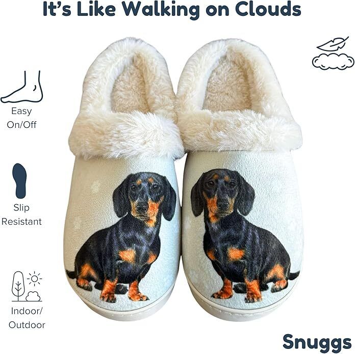 E&S Pets Black Dachshund Snugg Slippers for Pet Lovers - Fuzzy Memory Foam, S/M