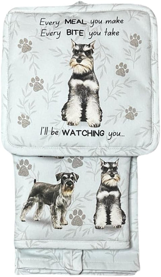 E&S Pets Schnauzer 3 Piece Kitchen Set -  Oven Mitt, Towel, Pot Holder