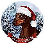 Holiday Pet Gifts Min Pin Choclate/Tan Cropped Dog Santa Hat Porcelain Ornament