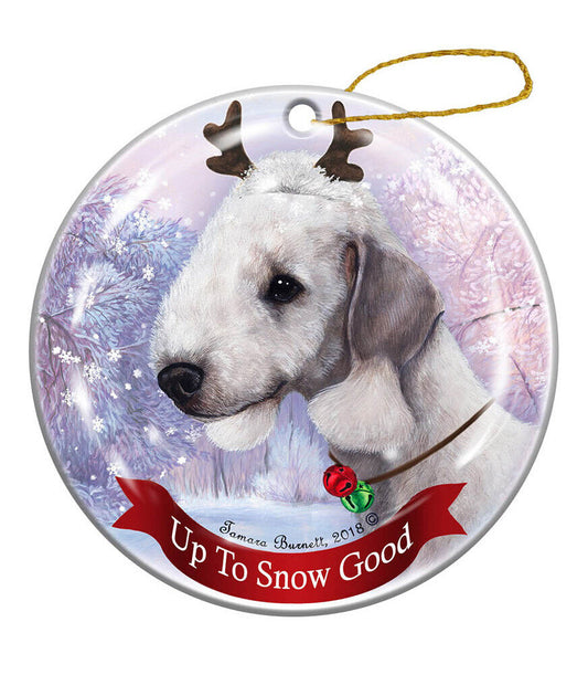 Holiday Pet Bedlington Terrier Blue Reindeer Dog Porcelain Christmas Ornament