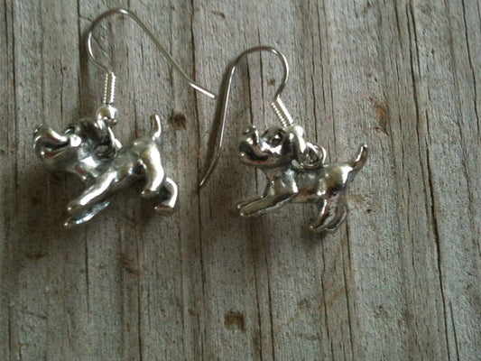 Happy Smiling Dog Silver Plated Lead Free Pewter Earrings