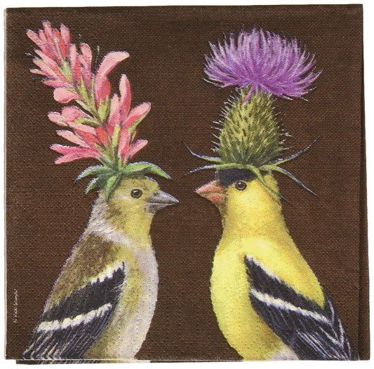 Paperproducts Design Vicki Sawyer Goldfinch Couple Paper Cocktail Napkins