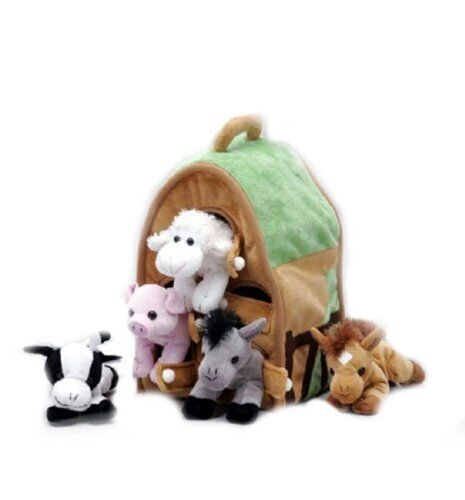 Plush Farm House with 5 Farm Animals (Horse, Lamb, Cow, Pig, Grey Horse)