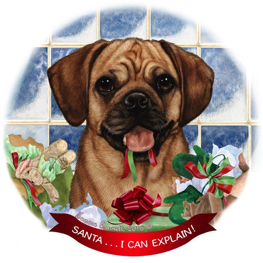 Puggle Dog Porcelain Hanging Ornament Pet Gift 'Santa.. I Can Explain!'