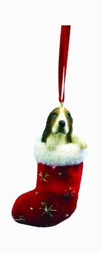 Basset Hound Christmas Stocking Ornament with "Santa's Little Pals" Hand Painted