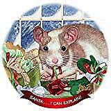 Rat Fawn and White Porcelain Ornament Pet Gift 'Santa. I Can Explain!'