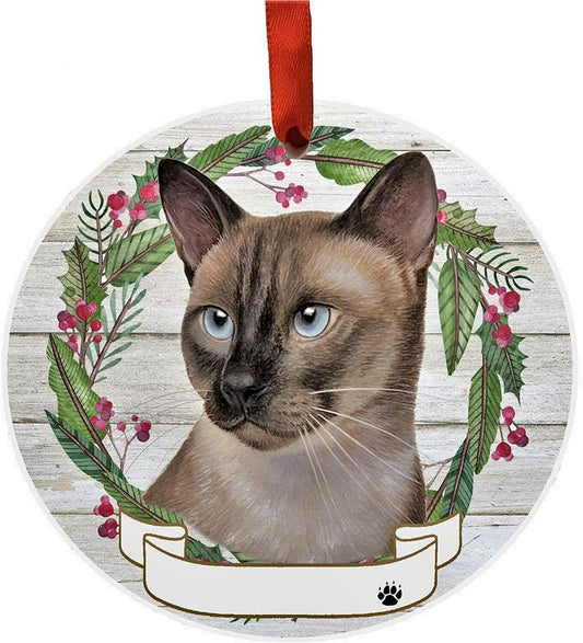 Siamese Cat Ornament - E&S Pets - Personalizable, Ceramic Round Ornament