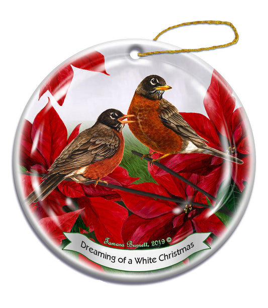 Holiday Pet Gifts American Robin Bird Porcelain Christmas Ornament