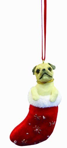 Pug Christmas Stocking Ornament with "Santa's Little Pals" Hand Painted