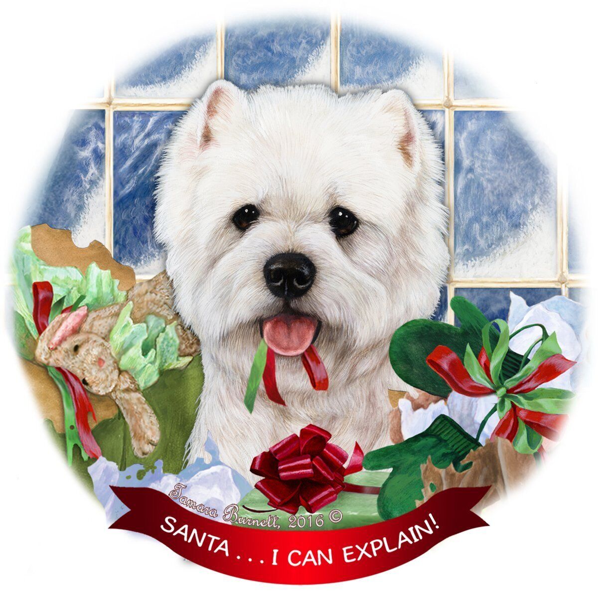 West Highland Terrier Westie Dog Porcelain Ornament 'Santa.. I Can Explain!'