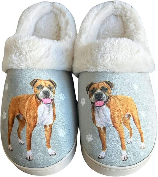 E&S Pets Boxer Snugg Slippers for Pet Lovers - Fuzzy Memory Foam, L/XL