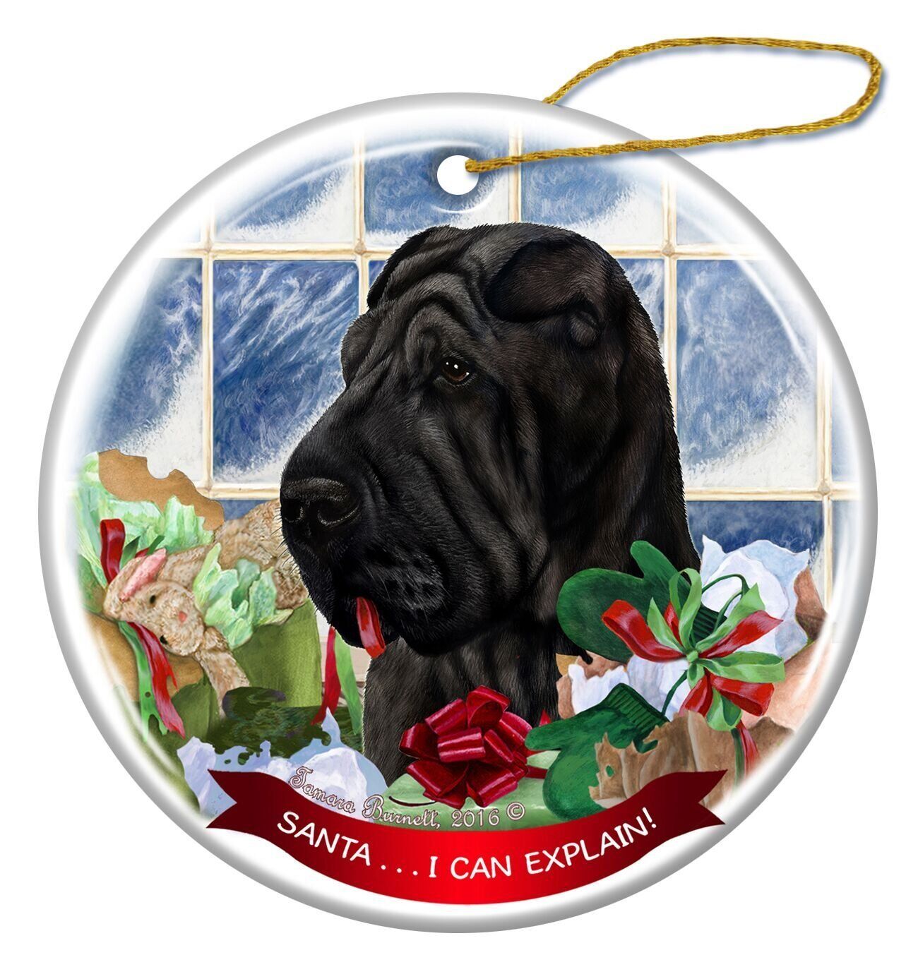 Black Shar Pei Dog Porcelain Hanging Ornament Pet Gift Santa I Can Explain!