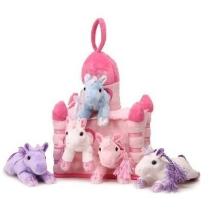 Unipak 12" Pink Plush Horse Castle - 5 Horses in Pink Castle Carrying Case