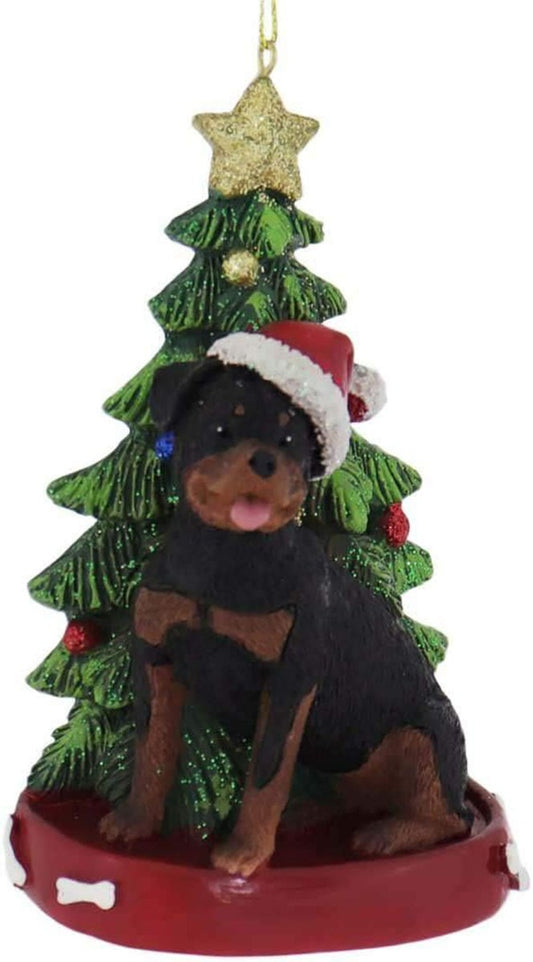 Kurt Adler Rottweiler With Santa Hat Christmas Tree Ornament, 4.25 "