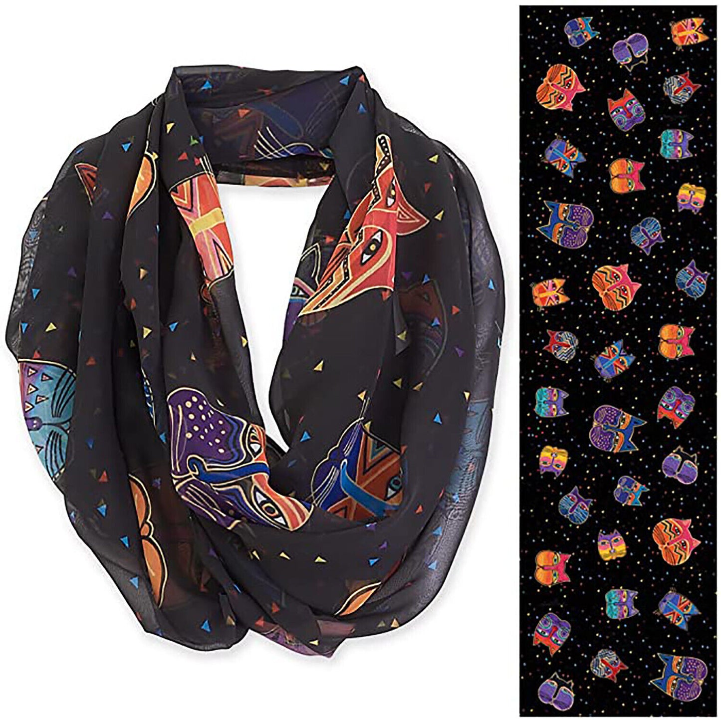 Laurel Burch Artistic Infinity Scarf (202A Feline Faces Black)