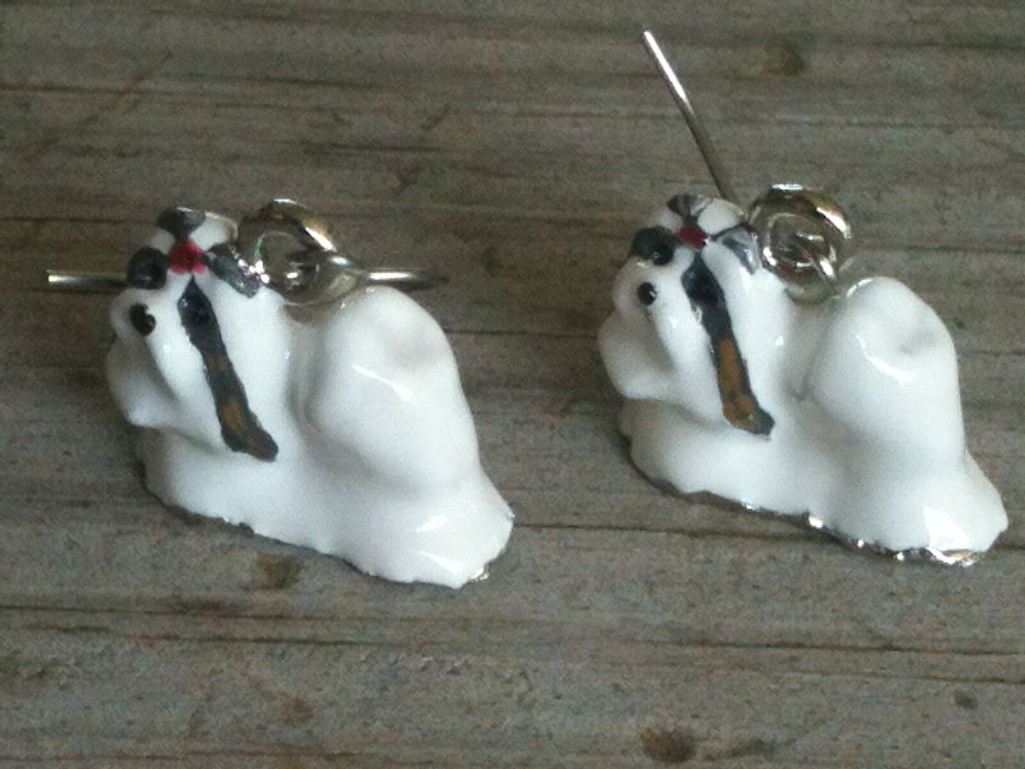 3-D Shih Tzu Dog Enameled Earrings