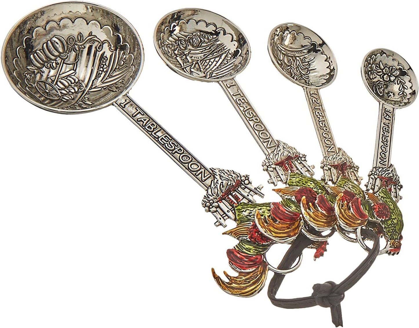 Ganz 4-Piece Set - Colorful Roosters and Farm Scene Measuring Spoons