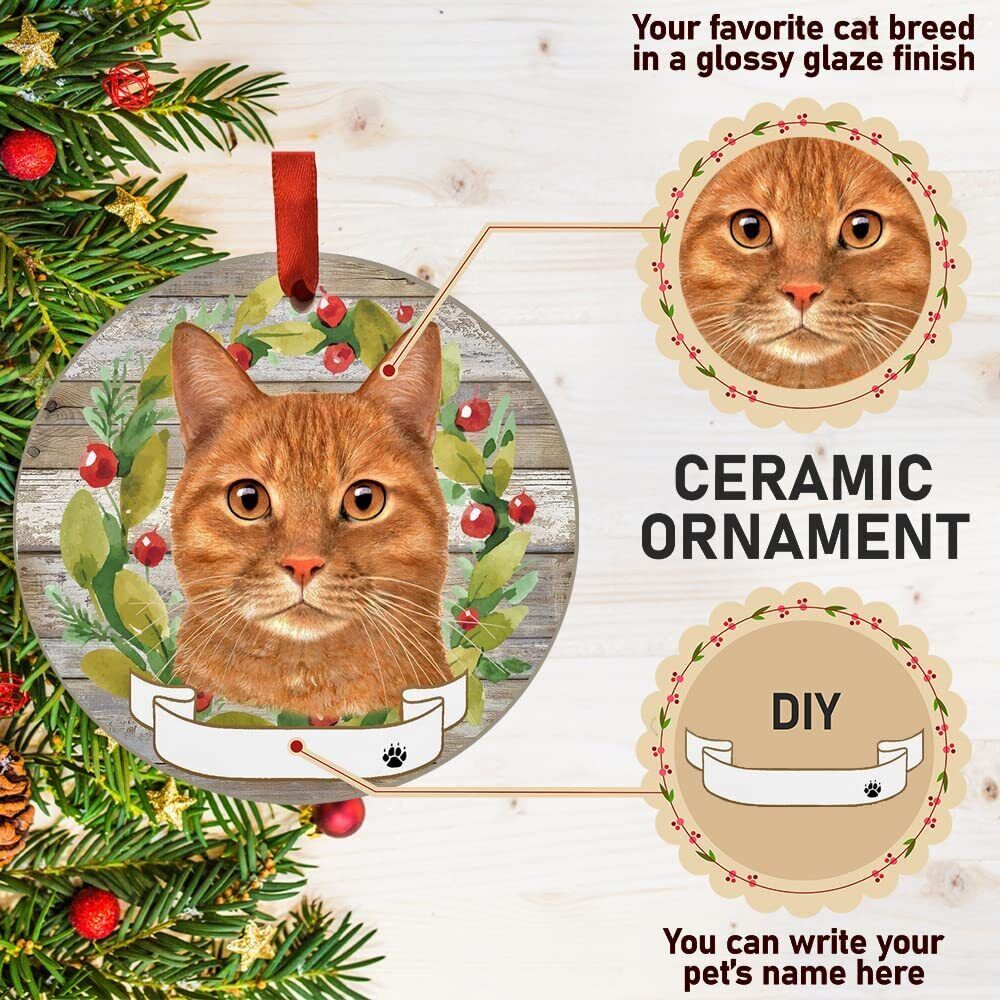 Orange Tabby Cat Ornament - E&S Pets - Personalizable, Ceramic Round Ornament