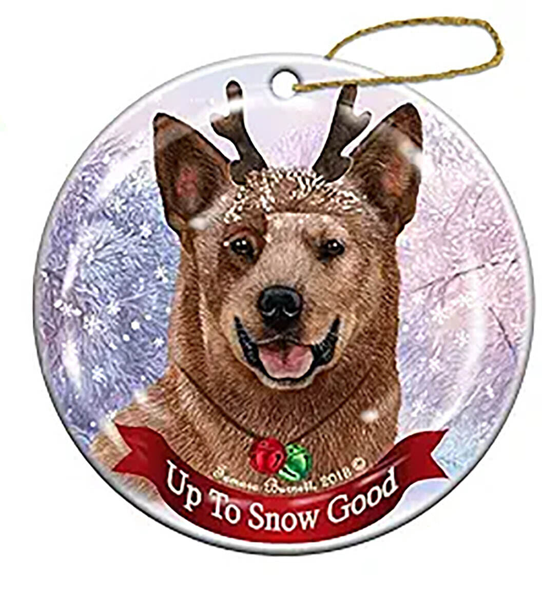 Australian Cattledog Red Heeler Reindeer Dog Porcelain Christmas Ornament